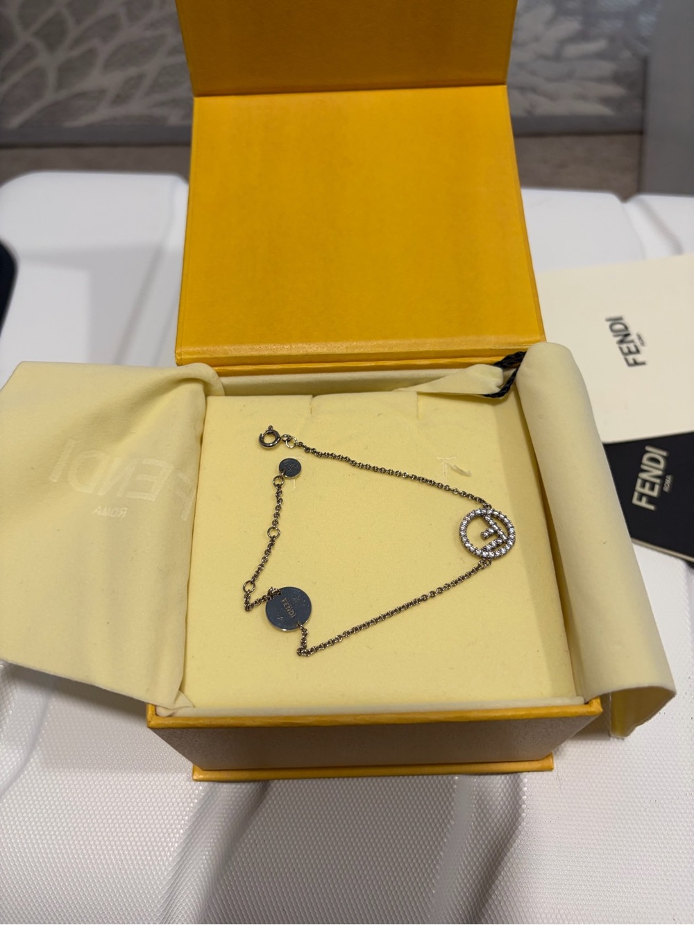 Fendi Silver Crystal FF Charm Bracelet